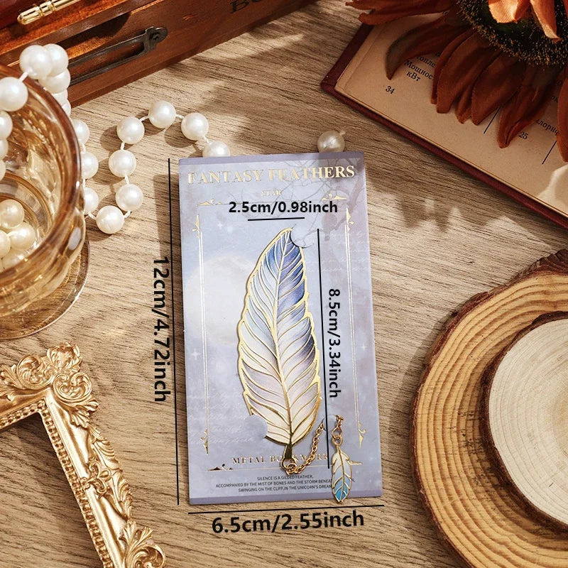 Vintage Feather Metal Bookmark – Etched Brass with Chain Pendant - élise & madelyn
