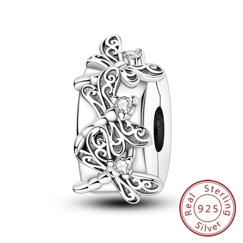 Fit Original Charms Beads 925 Sterling Silver Clip Charms Zircon Silicone Spacer Beads for Bracelet Women DIY Gift Party