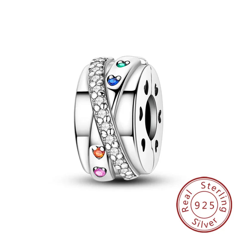 Fit Original Charms Beads 925 Sterling Silver Clip Charms Zircon Silicone Spacer Beads for Bracelet Women DIY Gift Party
