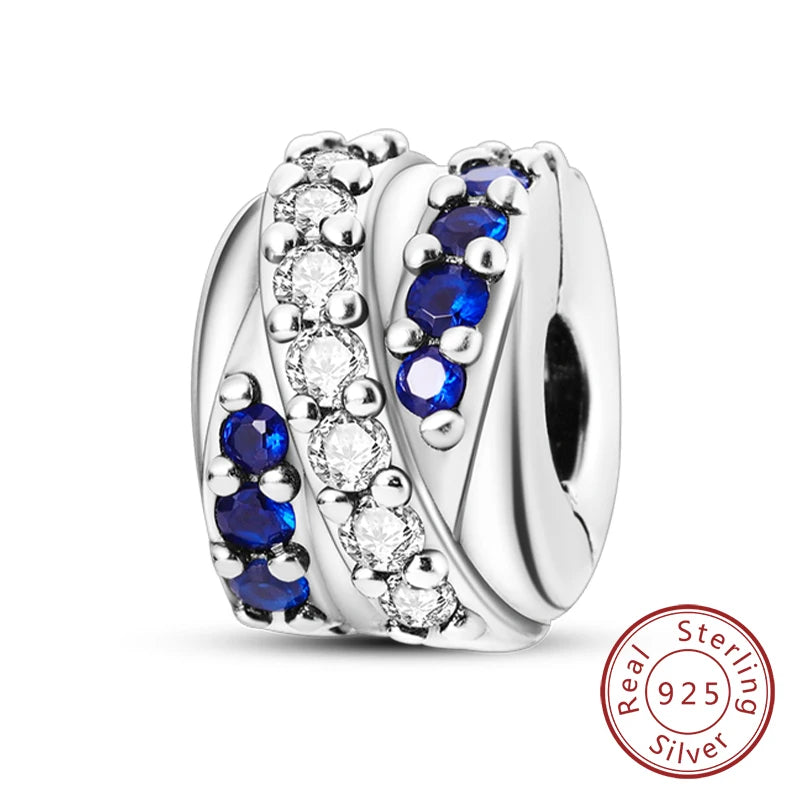 Fit Original Charms Beads 925 Sterling Silver Clip Charms Zircon Silicone Spacer Beads for Bracelet Women DIY Gift Party