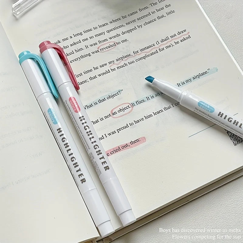 5 Colors Double Headed Highlighter Pen Set Fluorescent Drawing Markers Highlighters Pens Art Japanese Cute Pastel Stationery