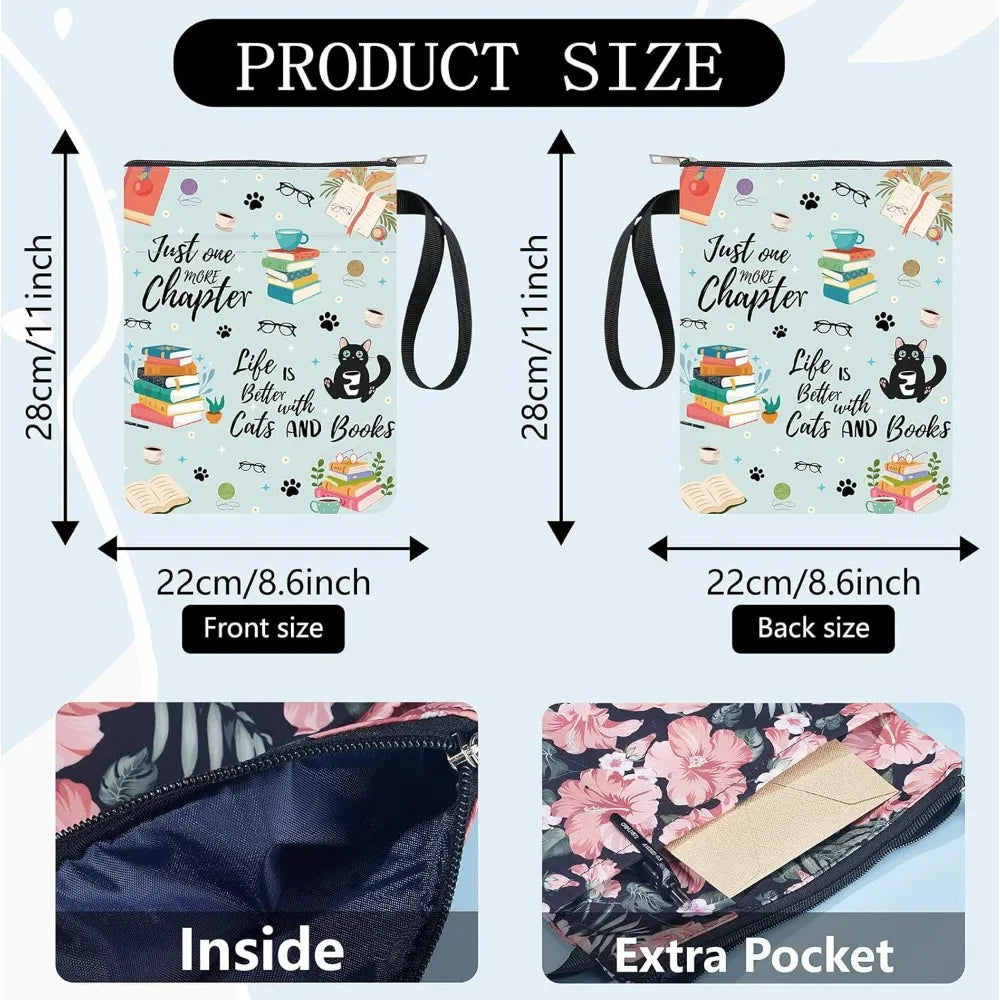 Book Sleeves Cat Coffee Book Protector Book Covers for Paperbacks Washable Cloth Book Cover with Zipper and Extra Sleeve Pocket