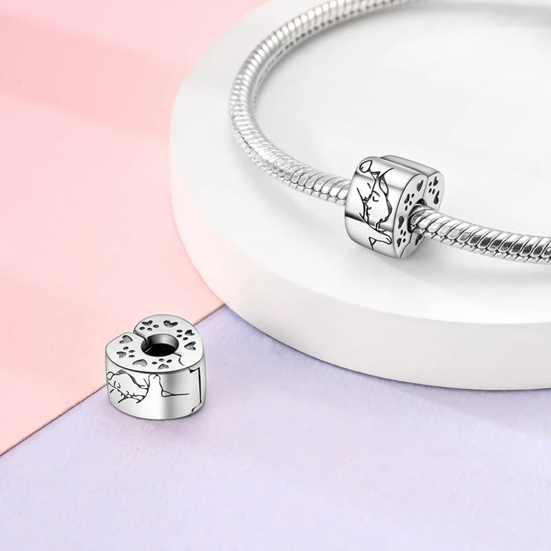 Fit Original Charms Beads 925 Sterling Silver Clip Charms Zircon Silicone Spacer Beads for Bracelet Women DIY Gift Party