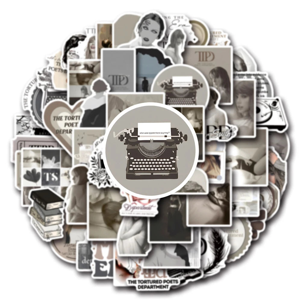 Tortured Poets Inspired Aesthetic Sticker Packs – Waterproof Vinyl Stickers (10–110 pcs)