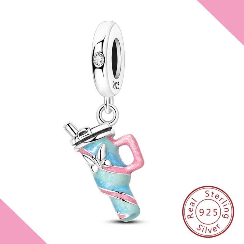 100% 925 Sterling Silver Dangle Charm Thermos Vacuum Flask Pendant Fit Original Bracelet Diy For Woman Jewelry