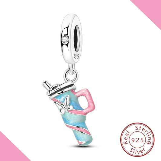 100% 925 Sterling Silver Dangle Charm Thermos Vacuum Flask Pendant Fit Original Bracelet Diy For Woman Jewelry