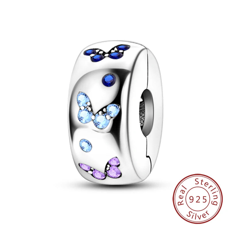 Fit Original Charms Beads 925 Sterling Silver Clip Charms Zircon Silicone Spacer Beads for Bracelet Women DIY Gift Party