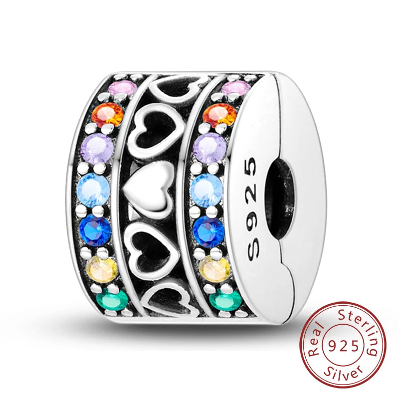 Fit Original Charms Beads 925 Sterling Silver Clip Charms Zircon Silicone Spacer Beads for Bracelet Women DIY Gift Party