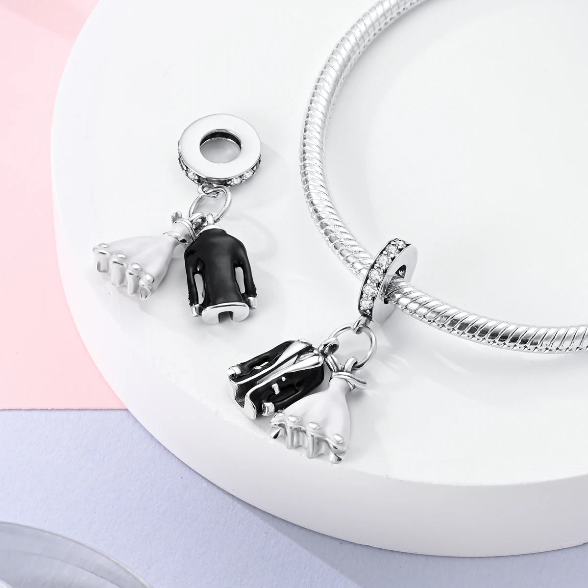 925 Silver Charms Skirt Ballet Shoes Pink Pendants Fit Original Bracelet Beads Diy For Woman Jewelry